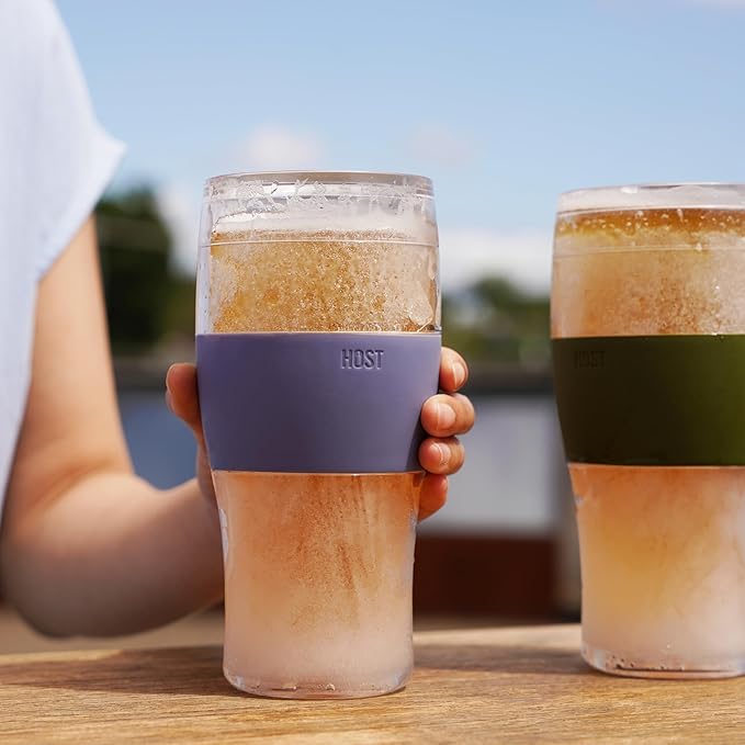 HOST Beer FREEZE Beer Glass Cups Set Drinking Glasses, Freezer Mugs with Gel Double Walled Cool Cups Plastic Multicolor 16oz Set of 4