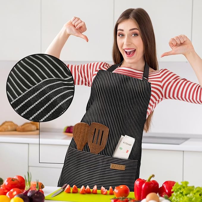 2 Pack Adjustable Bib Apron with 2 Pockets Chef Cooking Kitchen Restaurant Aprons for Women Men