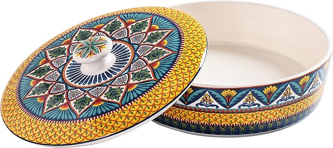 Bico Havana Ceramic Tortilla Warmer, 8.9 Inch Tortilla Holder with Lid for Taco Bread Pancake for Mexican Night and Party, Microwave and Dishwasher Safe