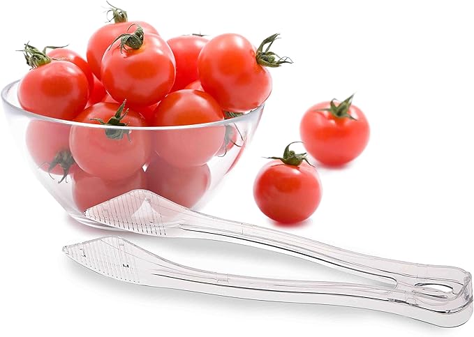 PARTY BARGAINS 8.5 Inches Plastic Serving Tongs, 12 Pack, Premium Quality & Heavy-Duty Clear Plastic Tongs for BBQ, Salads, Grilling, Buffets, Kitchen