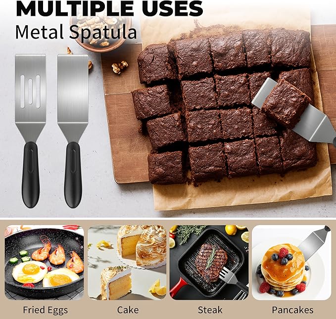 2Pcs Stainless Steel Spatula Set,Mini Serving Spatula for Kitchen Use,Metal Spatula for Cooking with Heat Resistant Handle,Metal Spatulas for kitchen use for Pancakes、Lasagna、Brownies、Cake and Cookie