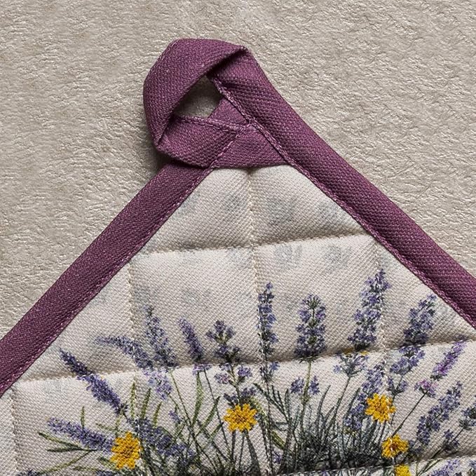 Maison d' Hermine Pot Holders Set 100% Cotton Heat Resistant Potholders 8" x 8" Hot Pads with Loop BBQ, Cooking, Baking, Grilling, Kitchen, Handling Hot Pans Spring/Summer (Pack of 2, Fanny Lavender)