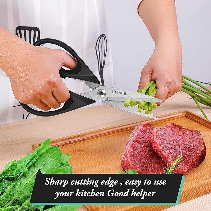 iBayam Stocking Stuffers for Men, White Elephant Gifts for Adults, All Purpose Kitchen Scissors 8.5" Cooking Scissors with Sheath, Black Kitchen Accessories