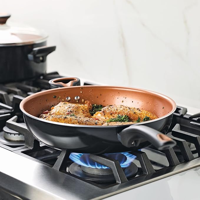 Farberware Glide Deep Nonstick Frying Pan / Fry Pan / Skillet with Helper Handle - 12.5 Inch, Black