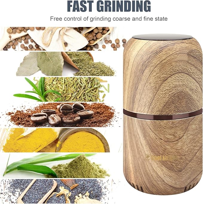 COOL KNIGHT Herb Grinder [large capacity/fast/Electric ]-Spice Herb Coffee Grinder with Pollen Catcher/- 7.5" (Wood grain)