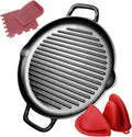 Pre-Seasoned Cast Iron Griddle Pan - 12.6 Inch Round Grill Pan with Dual Handles for BBQ and Stove Top Cooking