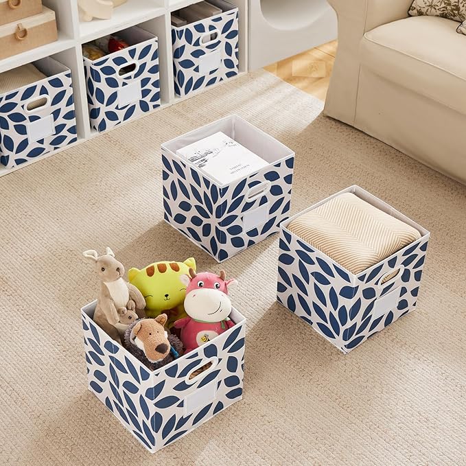 MAX Houser 6 Pack Foldable Fabric Storage Bins with Handles - Ideal for Closet Organization, Bedroom and Nursery（Blue, 12"x12"x12"）