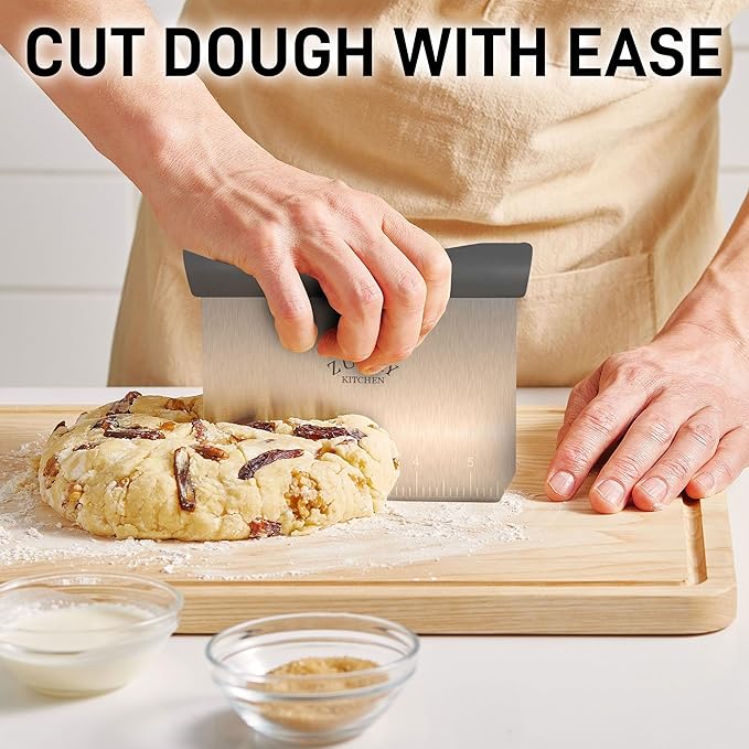 Zulay Premium Multi-purpose Stainless Steel Bench Scraper & Chopper, Easy to Read Etched Markings for Perfect Cuts, Quick & Easy Multi-use Dough Scraper, Dough Cutter & Pastry Scraper (Gray)