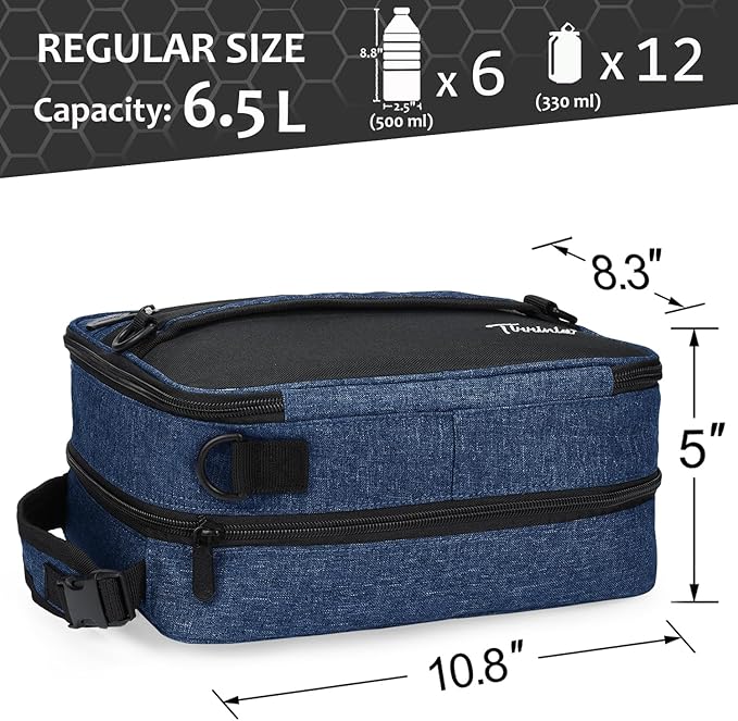 Tirrinia Expandable Insulated Lunch Bag for Men Women – Leakproof Reusable Cooler LunchBox for Kids & Adults with Shoulder Strap, Perfect for Work, School, Office, Travel,Dark Blue