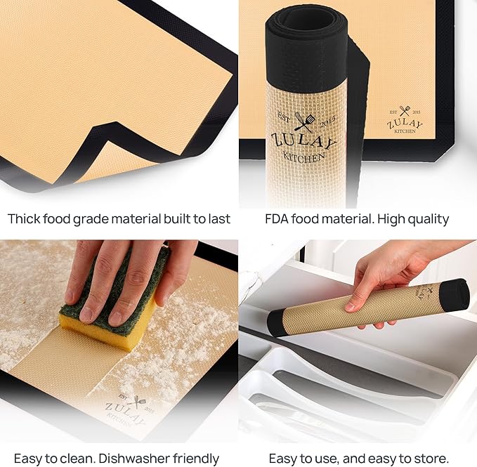 Zulay Kitchen Silicone Baking Mat 2-Pack (16.5"x11.6") – Reusable Nonstick Silicone Baking Sheets for Oven, Pastry, Cookies & More – Easy to Clean, Heat Resistant (Black)
