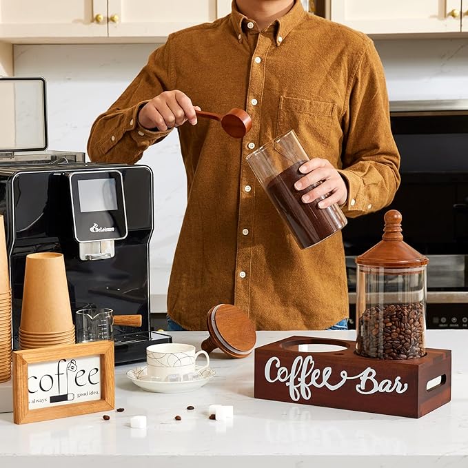 YangbagaGlass Sugar Coffee Canister for Ground Coffee,2×55OZ Coffee Containers with Wood Handle Shelf Coffee Station Coffee Bar Accessories Organizer Decor, Cereal Containers Storage with Wood Scoop