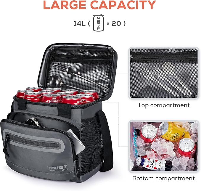 TOURIT Large Lunch Bag 14L Insulated Lunch Box Lunch Cooler for Men Women Work, Black