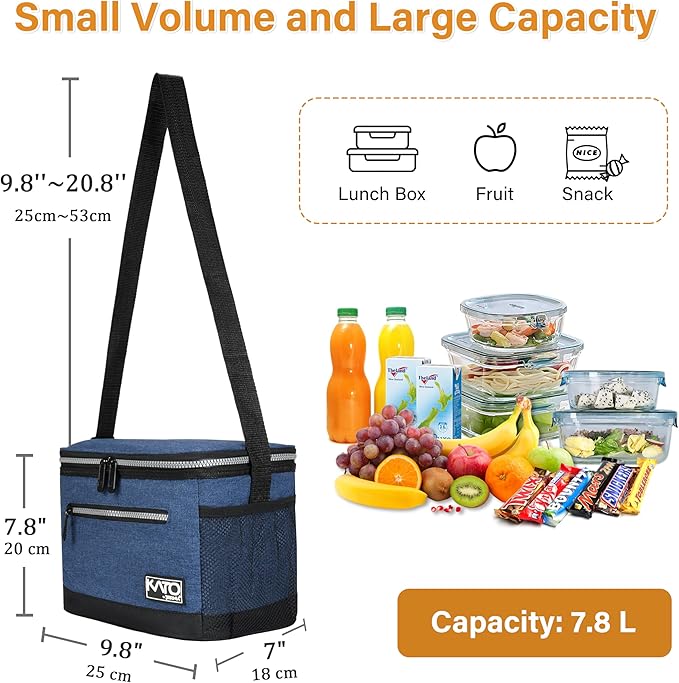 Tirrinia Insulated Lunch Box for Men/Women, Leakproof Lunch Bag for School Work, Large Lunch Tote Kids Boys Girls Student Back to School, Soft Cooler Office Picnic Beach Camping for Adults,Dark Blue