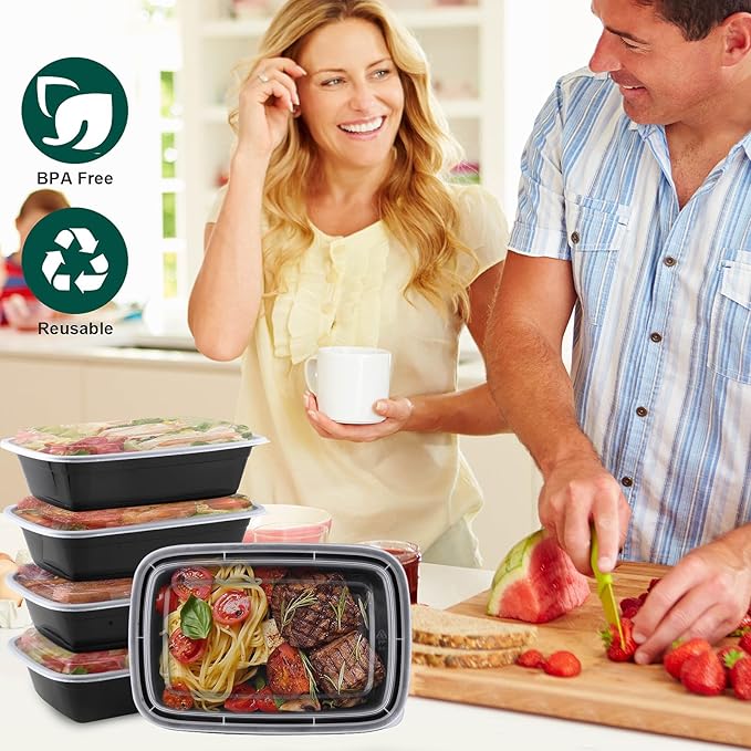 38 Oz Plastic Meal Prep Containers - [100 Set] Food Storage Containers with Lids - Clear Disposable To Go Containers, BPA Free, Stackable, Leakproof, Microwave and Freezer Safe