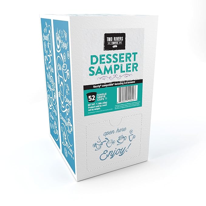 Two Rivers Coffee Dessert Coffee Pods Sampler Compatible with K Cup Brewers Including 2.0, Flavored Single Serve Variety Pack, 52 Count
