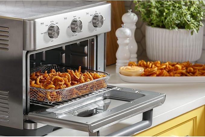 GE Mechanical Air Fryer Toaster Oven + Accessory Set | Convection Toaster with 7 Cook Modes | Large Capacity Oven - Fits 12" Pizza | Countertop Kitchen Essentials | Stainless Steel