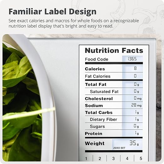 Greater Goods Nutrition Scale (Standalone, No Bluetooth) – Food Grade Glass Digital Food Scale with 2,000 Preloaded Foods, Compact 9.3"x6", for Portion Control, Calorie Counting, and Meal Prep