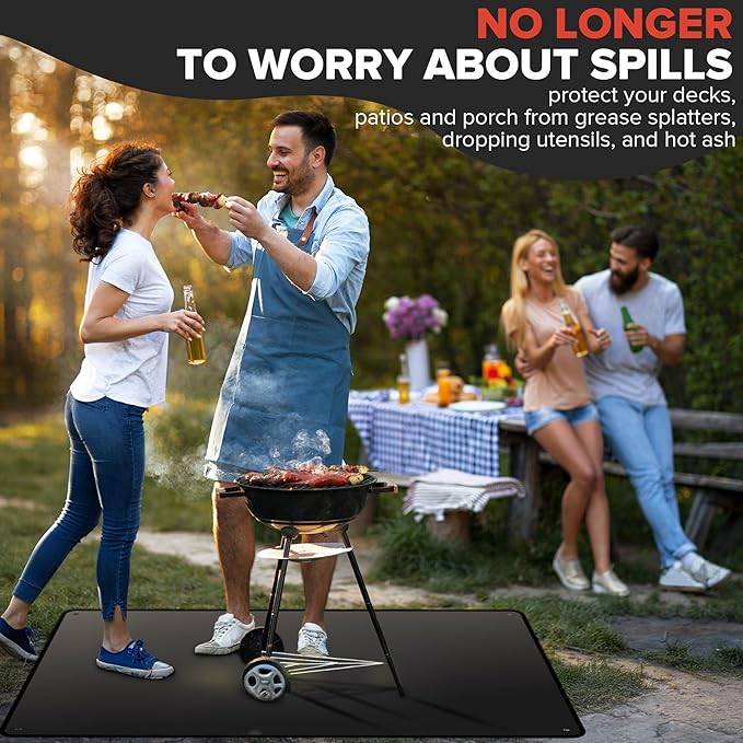 70 x 48 Inch Under Grill Mats for Outdoor Grill, Double-Sided Fireproof Grill Protector Pad, Waterproof, Oil-Proof, Indoor Fireplace/Fire Pit Mat, Easy-Clean BBQ/Grill Floor Mat for Deck & Lawn