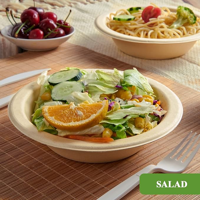Vplus 200 Pack 12 OZ Paper Bowls, Disposable Compostable Bulk, Eco-friendly Bagasse, Heavy-duty Bowls Perfect for Milk Cereals, Snacks, Salads