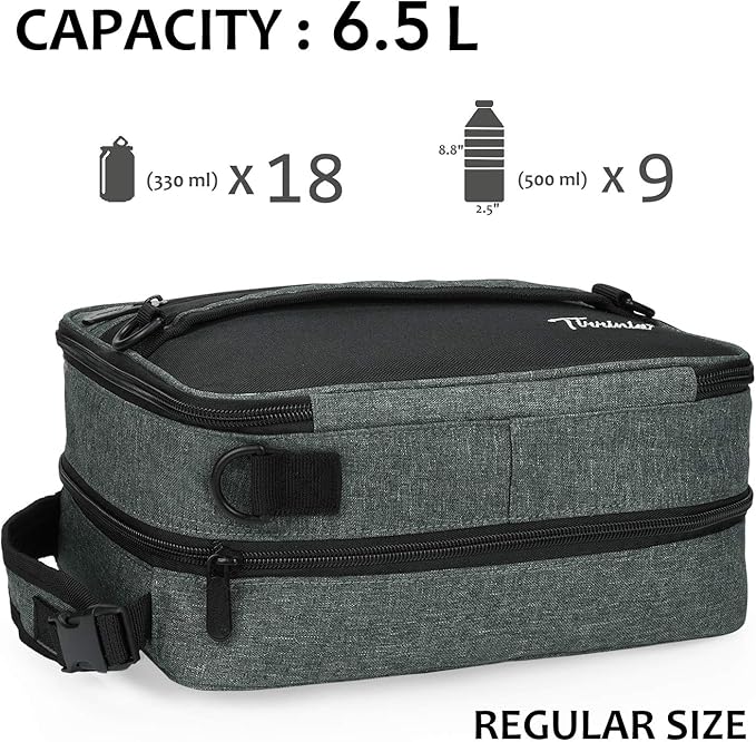 Tirrinia Expandable Insulated Lunch Bag for Men Women – Leakproof Reusable Cooler LunchBox for Kids & Adults with Shoulder Strap, Perfect for Work, School, Office, Travel,Charcoal