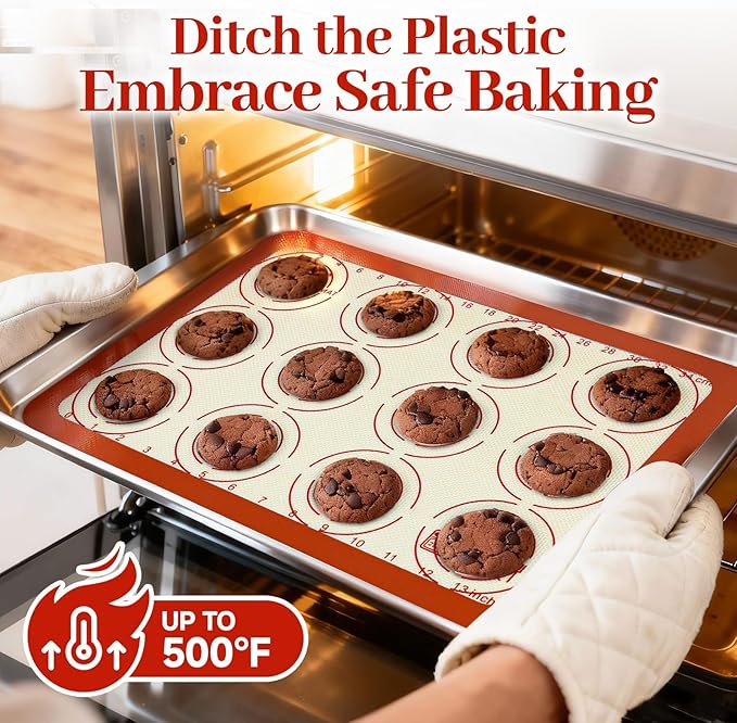 Silicone Baking Mats Set of 6, Silicone Bread Sling for Dutch Oven, Non-Stick Reusable Baking Mat, Slip Oven Liner Sheet, Round & Rectangle Baking Mat for Macaron, Pastry, Cookie, Sourdough Bread