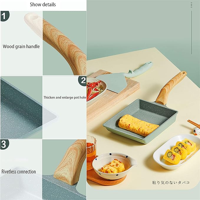 Japanese Omelette Pan Nonstick Tamagoyaki Egg Pan,Retangle Small Frying Pan,with Silicone Spatula & Brush,Non-Stick Coating (PFOA Free) - 20 x 15cm