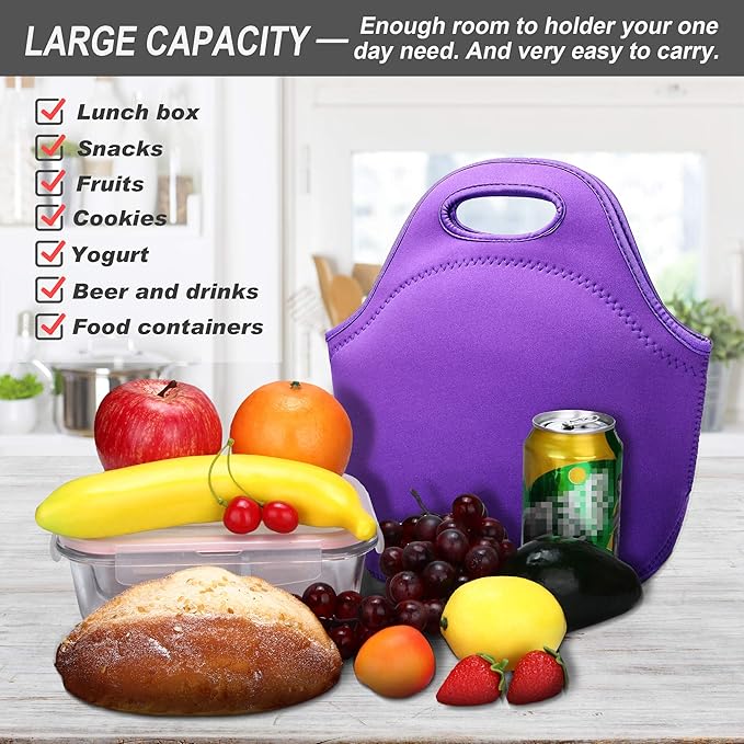 Neoprene Lunch Bag for Women Insulated Lunch Tote Bags Washable Lunch Container Box for Work Picnic Lightweight Meal Prep Bags for Men