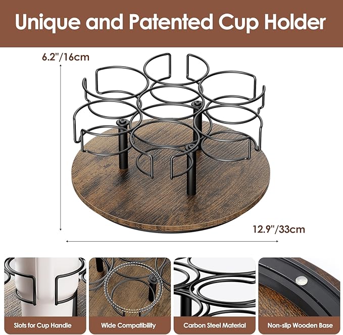 Water Bottle Organizer for Stanley 20/30/40oz, Rotating Cup Holder, Bottle Organizer for Simple Modern Owala Yeti, Tumbler Lazy Susan, Vintage Brown