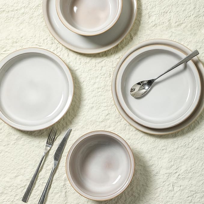 Stone Lain Slate 24-Piece Dinnerware Set Stoneware, Plates and Bowls Set, Dishwasher and Microwave Safe, Dish Set for 8, White