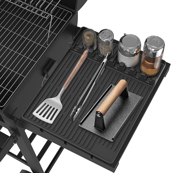 Silicone Griddle Tools Mat for Blackstone - Large Silicone Spatula Mat with Drip Pad - Griddle Mats BBQ Grill Accessories - Side Shelf Mats Grill Pad for Blackstone Griddles Accessories(Black)