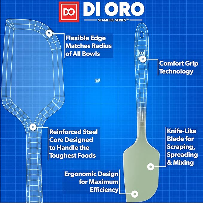 DI ORO Silicone Spatula - 600°F Heat-Resistant Rubber Kitchen Spatula for Baking, Scraping, & Mixing - BPA Free Nonstick Cookware Safe Flexible Utensil for Cooking - Seamless & Dishwasher Safe (Sage)