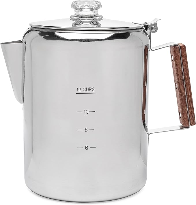 COLETTI Bozeman Percolator Coffee Pot — NO Aluminum or Plastic [12 cup]