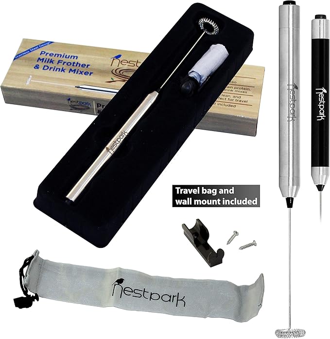 Nestpark Portable Drink Mixer and Milk Frother Wand - Small Hand-Held Mini Mixer Electric Stick Blender - Bulletproof Keto Coffee Blender Rapid Emulsifier - Cordless and Battery Operated