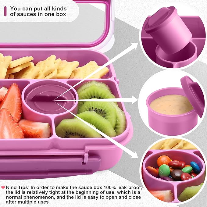 Bento Box Adult Lunch Box Kids,Lunch Containers for Adults/Kids/Toddler,5 Compartments Bento Lunch Box with Sauce Vontainers,Microwave & Dishwasher & Freezer Safe,BPA-Free (Purple)