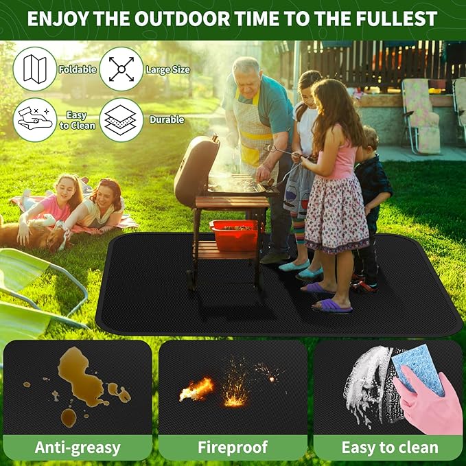 Large 90 x 48inches Under Grill Mats for Outdoor, Fireproof Griddle Mats for Deck Patio Lawn, Indoor Fireplace/Fire Pit Mat, Griddle Accessories Compatible with Blackstone