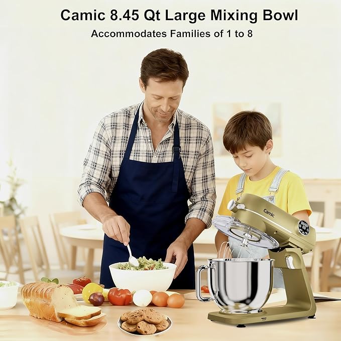 8.45 QT All Metal Dough Mixer,10 Speed Large Capacity Kitchen Stand Mixer with Digital Timer & Tilt-Head, Electric Mixer with Whisk Dough Hook Mixing Beater for Baking,Cakes,Cookie,Bread,Salad