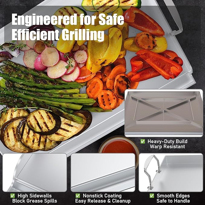 Universal Stainless Steel Cooking Griddle, Nonstick Flat Top Plate Insert for Gas Top Stove and Charcoal Grills, Tailgating, Camping and Parties, 23" x 16" Plancha Para Cocinar