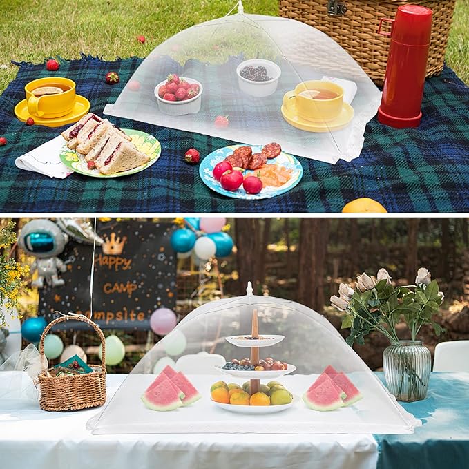 2 PCS Extra Large Food Covers Nets for Outside（40"X24"）umbrella Mesh Screen Covers for Outside Pop-Up Mesh Reusable and Collapsible Food Nets for Parties Picnics Outdoor BBQS…