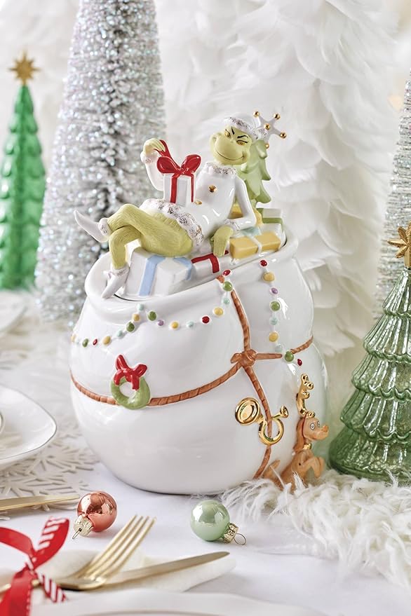 Lenox 894169 Merry Grinchmas Cookie Jar, Christmas & Holiday Hosting