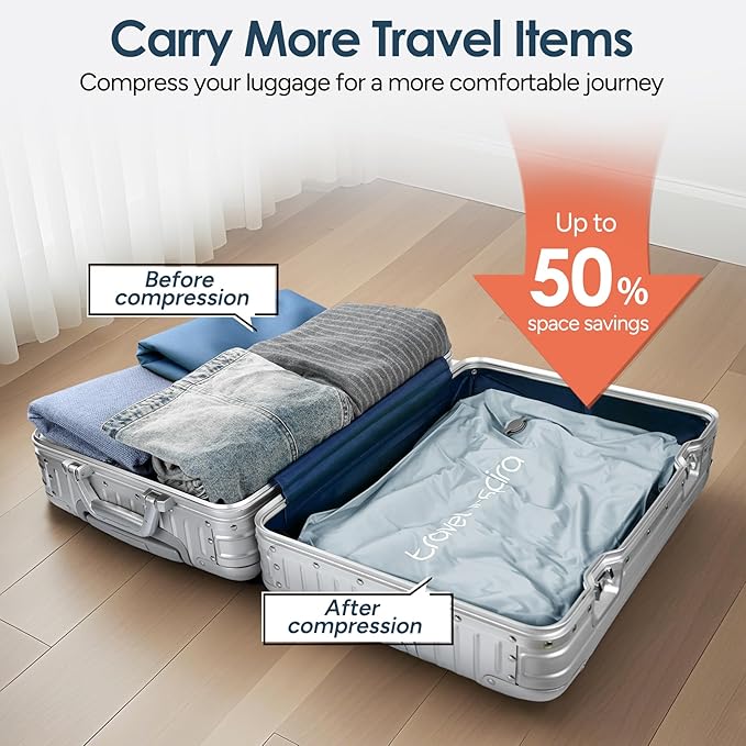 Vacuum Bags for Travel Luggage with Wireless Pump, Compression Bags for Carry On Suitcases and Backpack, Vacuum Seal Packing cube for Cloth Packing (1PC + PUMP)
