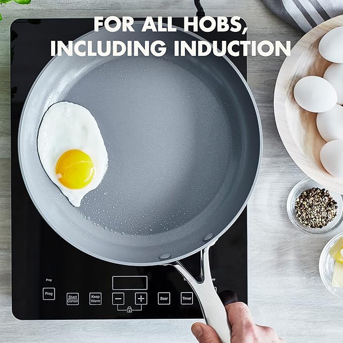 GreenPan 11" Valencia Pro Ceramic Nonstick Frying Pan Skillet, Hard Anodized PFAS-Free Cookware, Induction Ready, Compatible on All Cooktops, Dishwasher & Oven Safe, Stainless Steel Handle, Gray