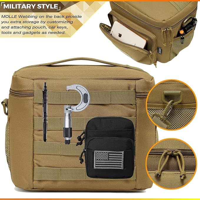 DBTAC Tactical Lunch Bag for Men Women, 12 Cans Insulated Lunch Box for Adult | 9L Leakproof Lunch Cooler Tote for Work Office Outdoor Travel | Soft Easy To Clean Liner x2 (Tan)