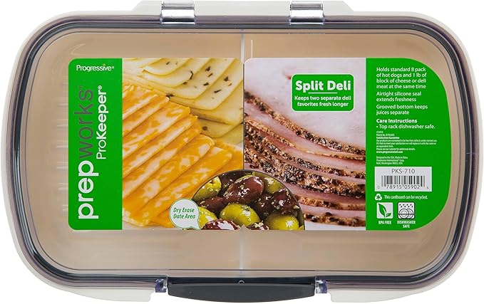 ProKeeper Split Deli Food Storage Container with Air-Tight Silicone Seal and Dry Erase Compatible Lid, 11.75