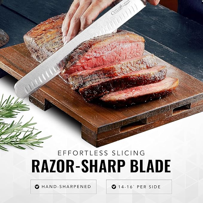 Cutluxe BBQ Carving Knife Set – Brisket Slicing and Boning Knife for Meat Cutting – Professional Knife with Razor Sharp German Steel, Full Tang, Ergonomic Handles – Artisan Series