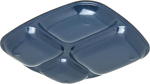 Carlisle FoodService Products Essential Food Tray, 4-Compartment Plastic Cafeteria Tray for Schools, Dining Halls, and Restaurants, Melamine, 10.5 x 9.5 Inches, Cafe Blue, (Pack of 36)