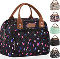 HOMESPON Lunch Bag for Woman Man Adults with Front Pocket Insulated Lunch Tote Lunch Box Container for Work Picnic or Travel(Multi Dots)