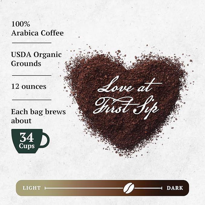 Couple’s Coffee Organic Ground Coffee | Fair Trade Organic Guatemalan Medium-Dark Roast | Gives Back to Military Families | Love at First Sip | Made with 100% Arabica Beans | 12oz