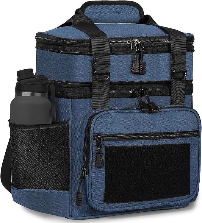 GLENKEY Double Deck Insulated Lunch Box, Expandable Xlarge Lunch Bag Leakproof Cooler Bag Lunch Pail for Men Women Adults Work Shifts Travel Daytrip,22L,Blue