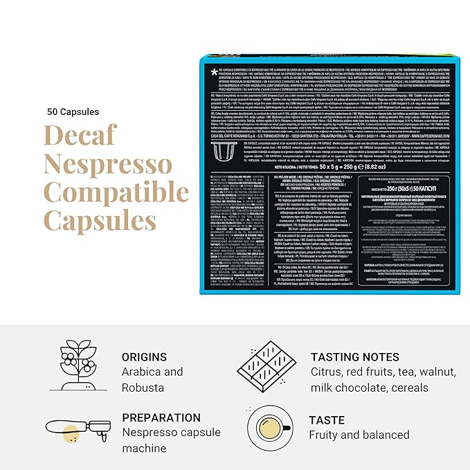 Caffe' Vergnano Medium Roast Espresso Morning to Night Bundle - Original Line Machine Compatible, Italian Coffee For Nespresso Coffee Machines, Oro & Decaf - 50 of Each Flavor (100 Capsules)