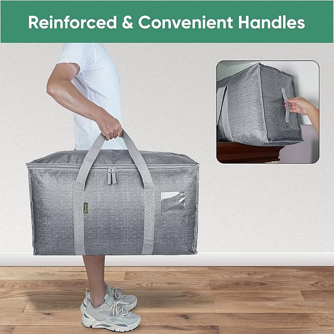 BALEINE 4-Pack Oversized Moving Bags with Reinforced Handles, Heavy-Duty Storage Tote for Clothes, Moving Supplies (Winter Grey, 4-Pack)